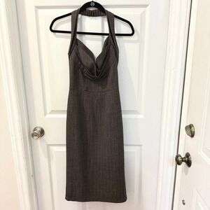 Stop Staring Brown Pinstripe Halter Midi Dress